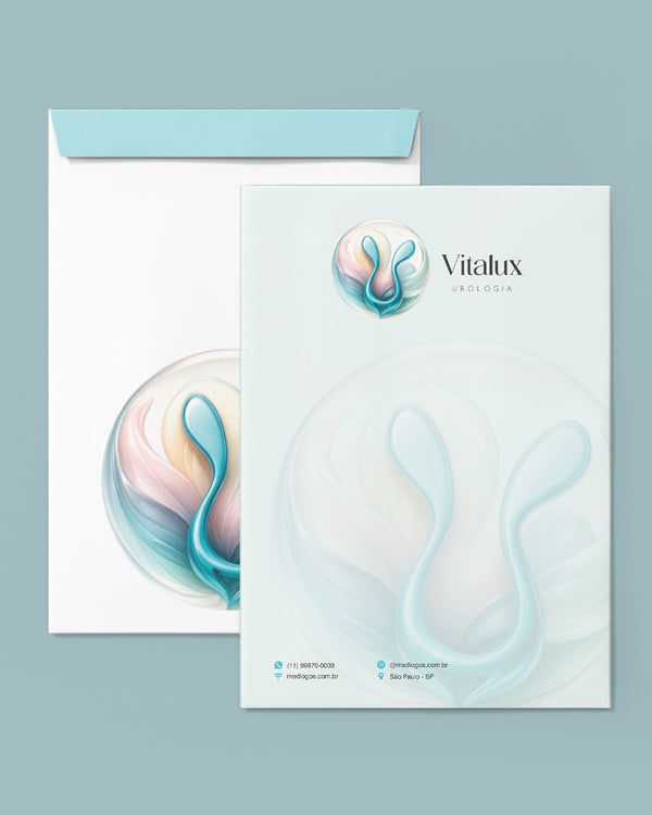 Envelope saco para exames em urologia, com fechamento seguro e espaço para etiquetas, produzido pela gráfica Med Logos.
