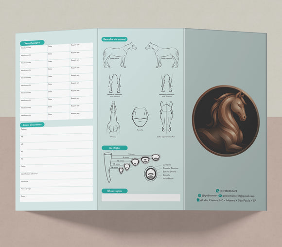 Cartão de vacina equinos. Impressão premium e elegante.