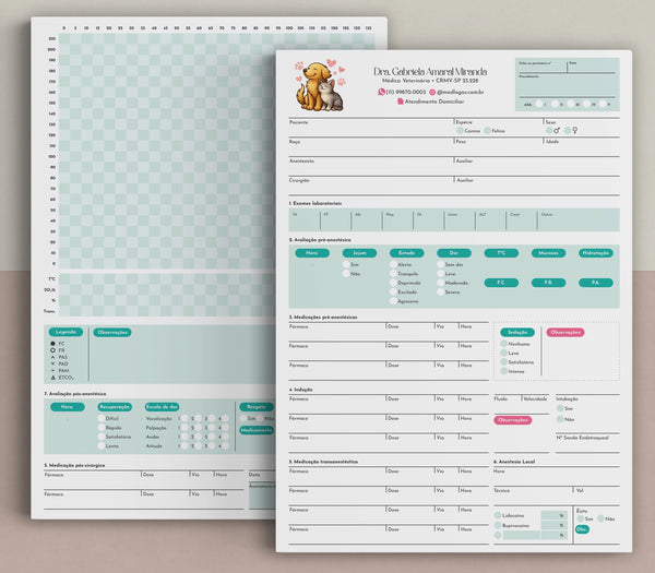 Ficha de monitoramento anestésico veterinário intraoperatório | Formulário de controle de anestesia para cirurgias em animais