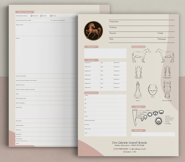 Ficha clínica extensa para medicina veterinária de equinos | Formulário de anamnese e diagnóstico para cavalos e grandes animais