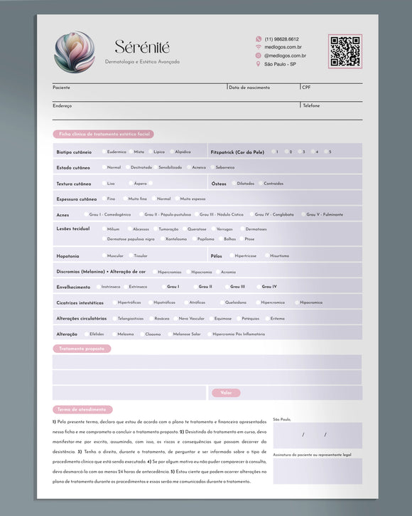 Ficha clínica de tratamento estético facial