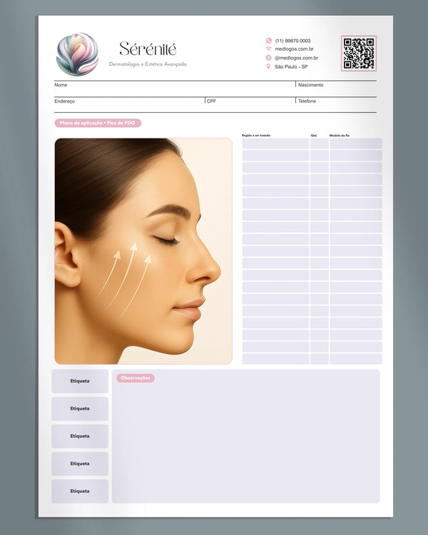 Ficha clínica de aplicação de fios de PDO