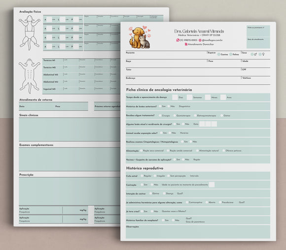 Ficha clínica de oncologia veterinária com escore de condição corporal | Formulário para controle de câncer em animais