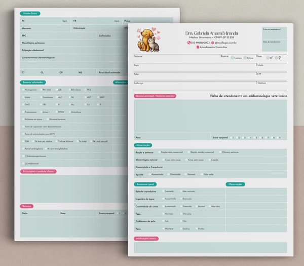 Ficha de controle para diabetes e hipotireoidismo em animais | Formulário de endocrinologia veterinária - Med Logos