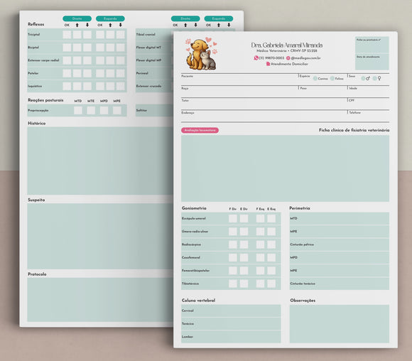 Ficha de avaliação de fisioterapia e reabilitação veterinária | Formulário de evolução para hidroterapia animal