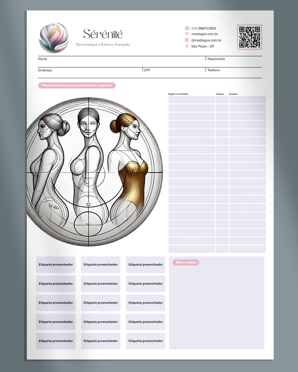 Ficha clínica de harmonização corporal com preenchedores de ácido hialuronico