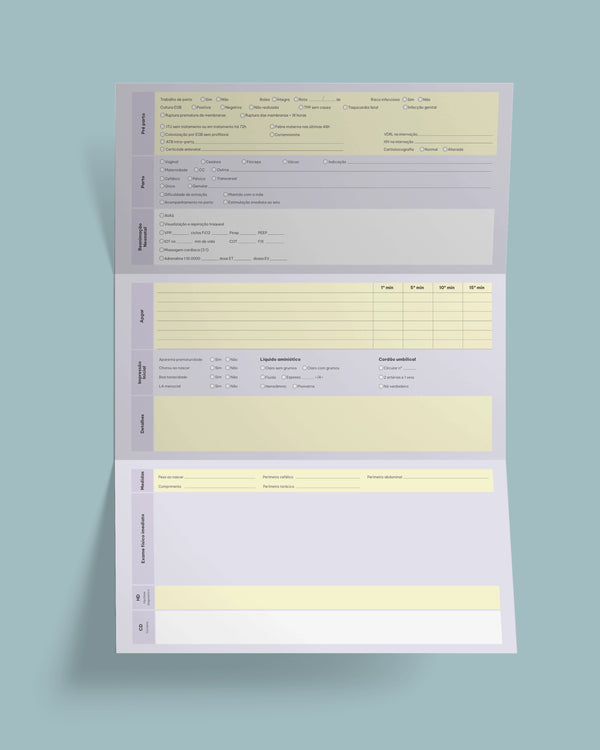 Ficha de triagem neonatal para pediatras — impressão premium com exames e doenças rastreadas no teste do pezinho