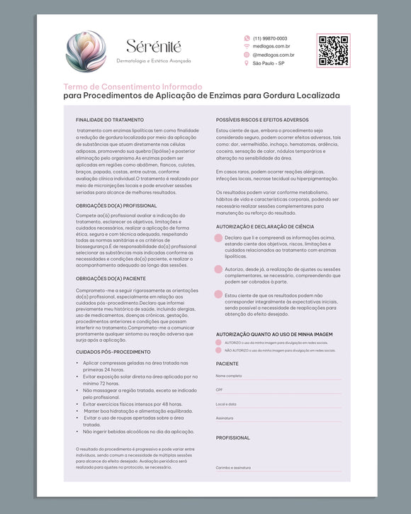 Termo de consentimento para tratamento estético com enzimas