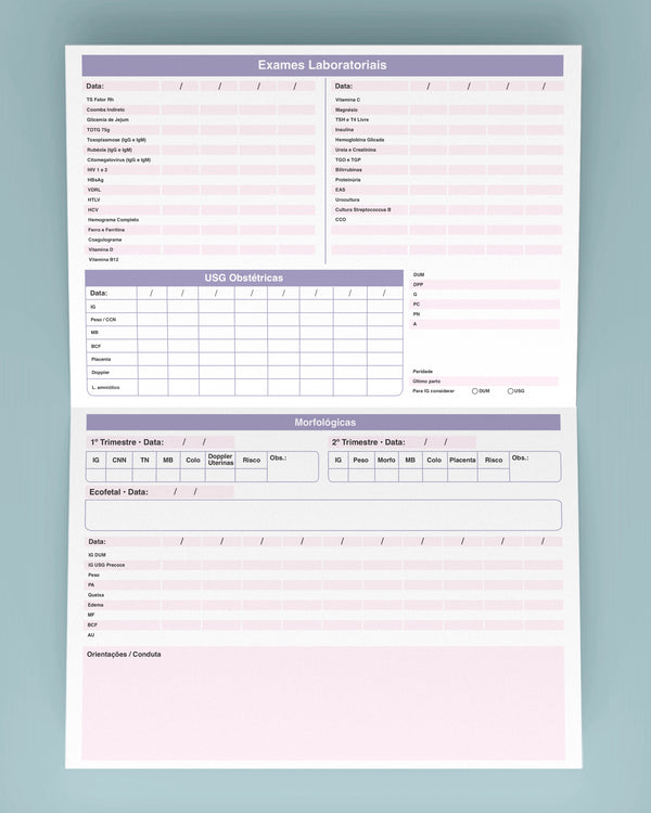Cartão pré-natal modelo em papel sem brilho, fosco. Alta qualidade e resistência. Papel grosso e de qualidade. Design diferenciado.