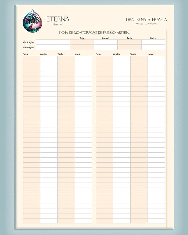 Ficha de pressão arterial geriatria - impressão premium e acompanhamento clínico.