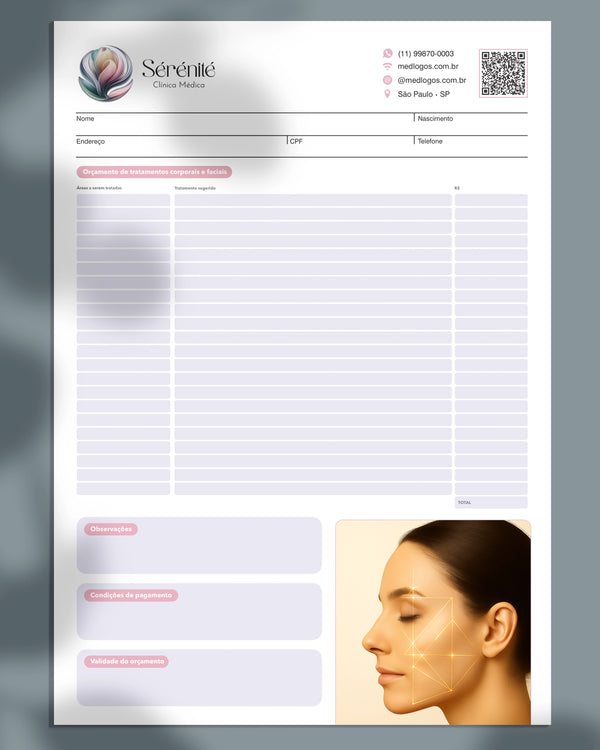 Ficha de orçamento de serviços estéticos