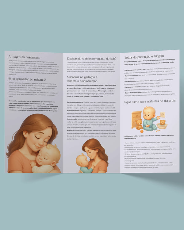 Guia pré-natal completo para pais, impressão médica de alta qualidade.