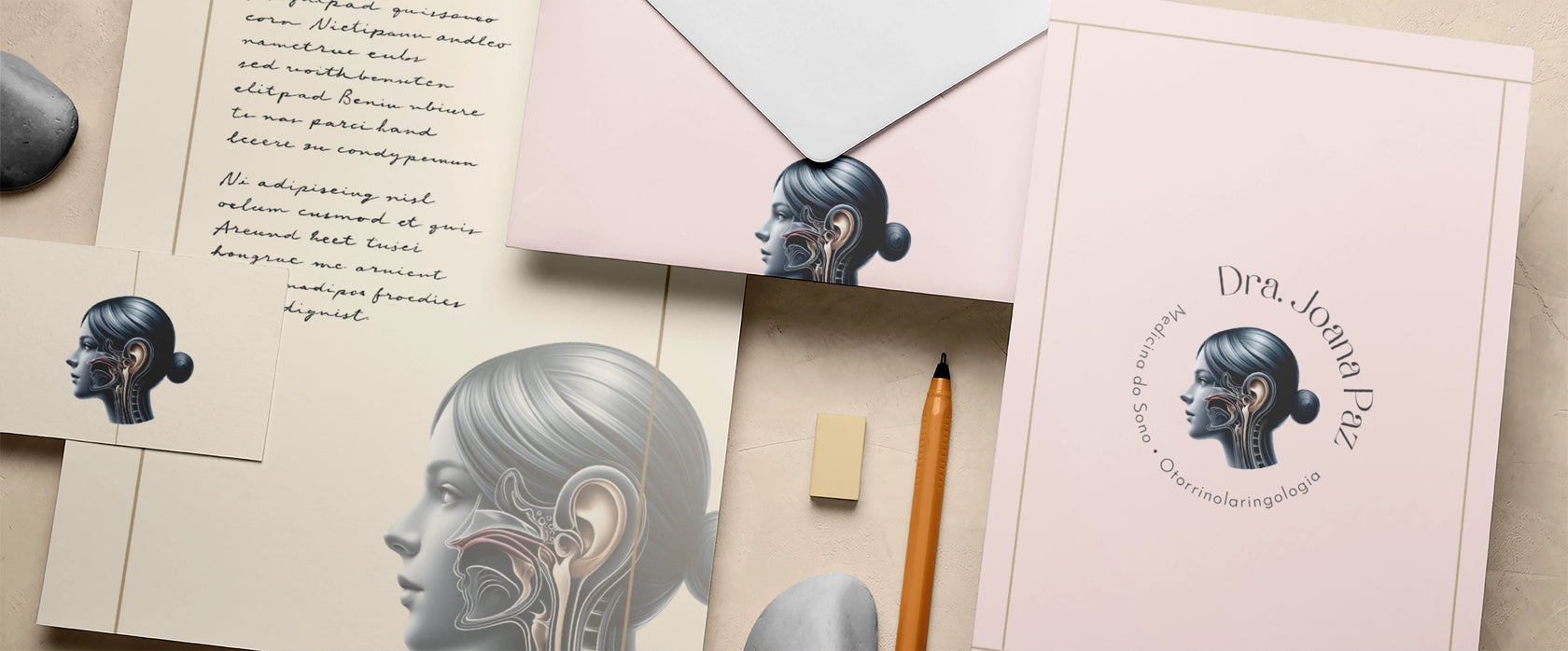 Papelaria médica personalizada para otorrinolaringologistas com design exclusivo