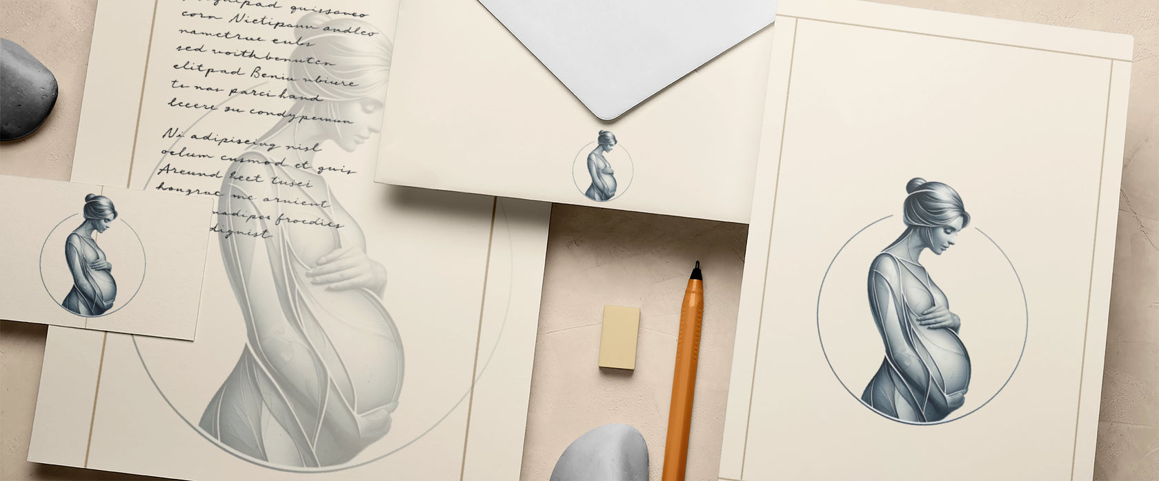 Cartão pré-natal, receituários, pastas, timbrados e envelopes para ginecologistas e obstetras. Papelaria médica premium com design exclusivo e acabamento profissional.