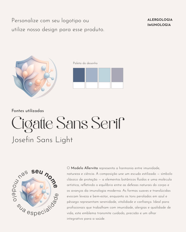 Papelaria gráfica completa para profissionais médicos de alergologia e imunologia. Impressão premium e sofisticada.