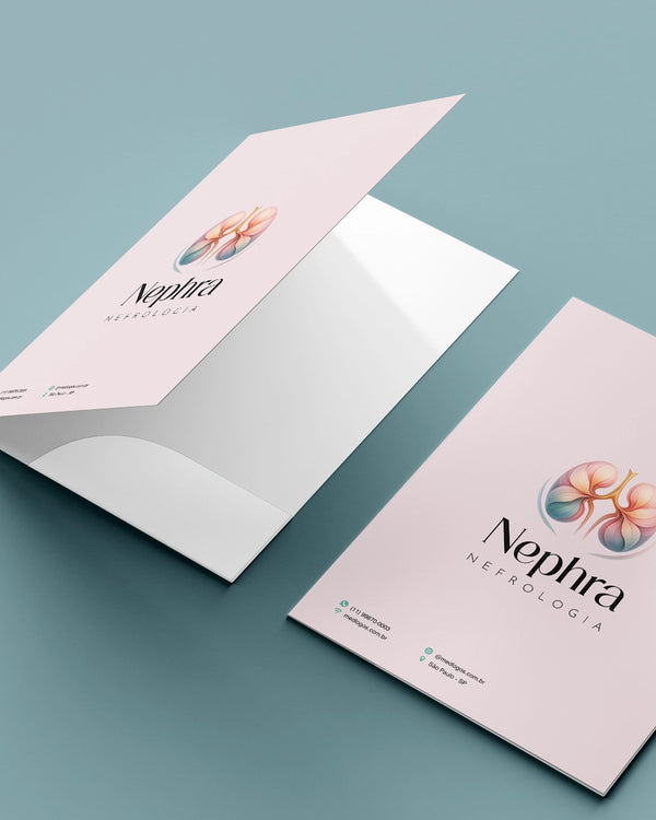 Pasta médica com modelo de nefrologia. Acabamento premium em gráfica médica com impressão personalizada.