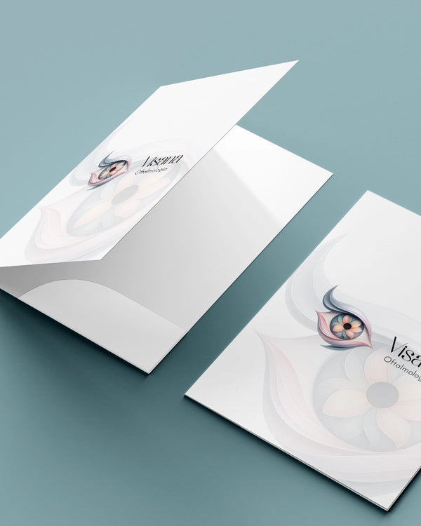 Pasta médica para oftalmologistas. Impressão premium e layout funcional para organização em clínicas e consultórios.