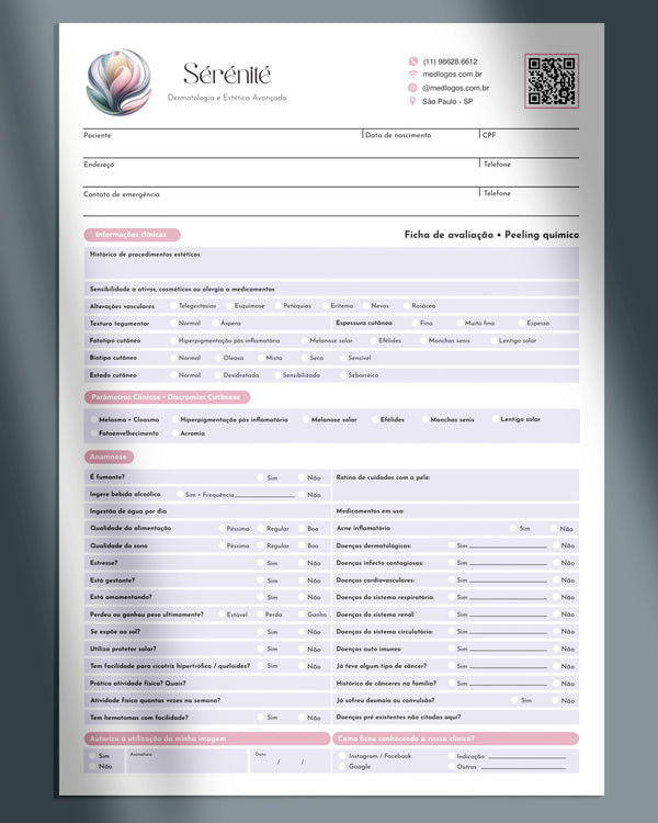 Anamnese e termo de consentimento para peeling químico