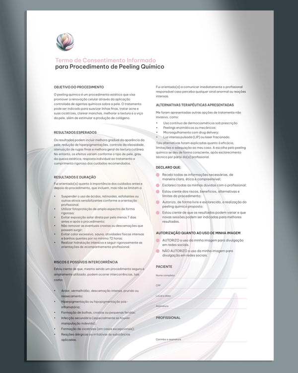 Anamnese e termo de consentimento para peeling químico