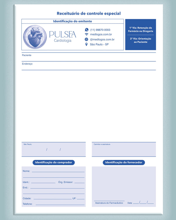 Receituário autocopiativo para cardiologia, impressão premium.