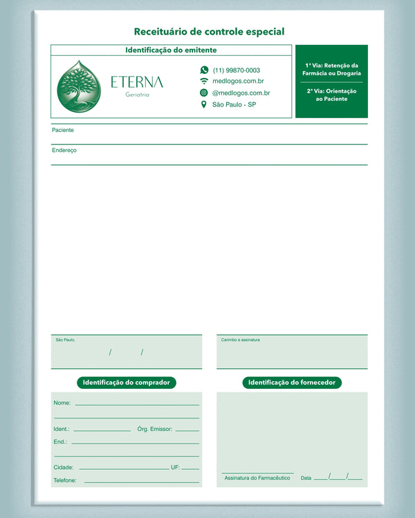 Receituário de controle especial geriatria - impressão premium e layout funcional.