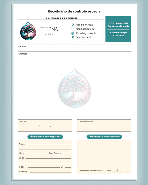 Receituário de controle especial geriatria - impressão premium e layout funcional.