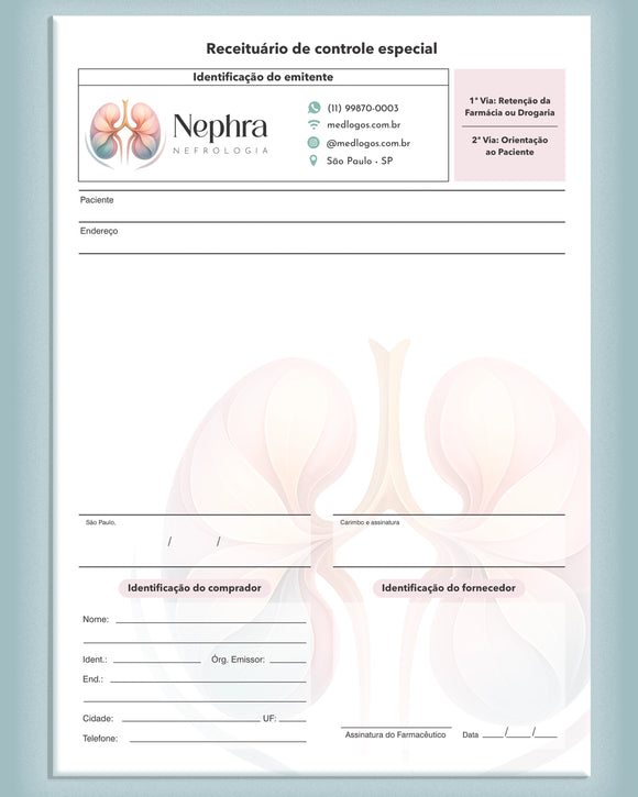 Receituário de controle especial para nefrologia - Med Logos® Gráfica Médica especializada. Impressão de qualidade.