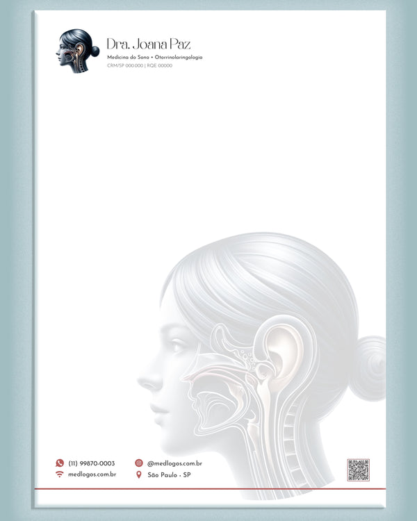 Detalhe do receituário médico otorrino mostrando layout funcional e papel premium, personalizado para consultórios pela gráfica Med Logos.