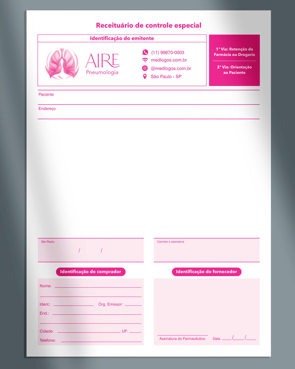 Receituário autocopiativo para pneumologia, impressão premium.