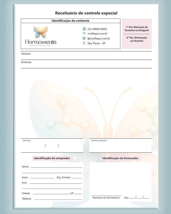 Receituário de controle especial endocrinologia - impressão premium e layout funcional.