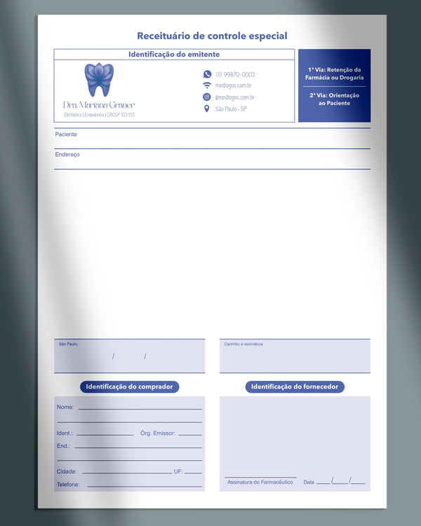 Receituário autocopiativo odontológico para dentistas, impressão prática e funcional. Papel carbonado.