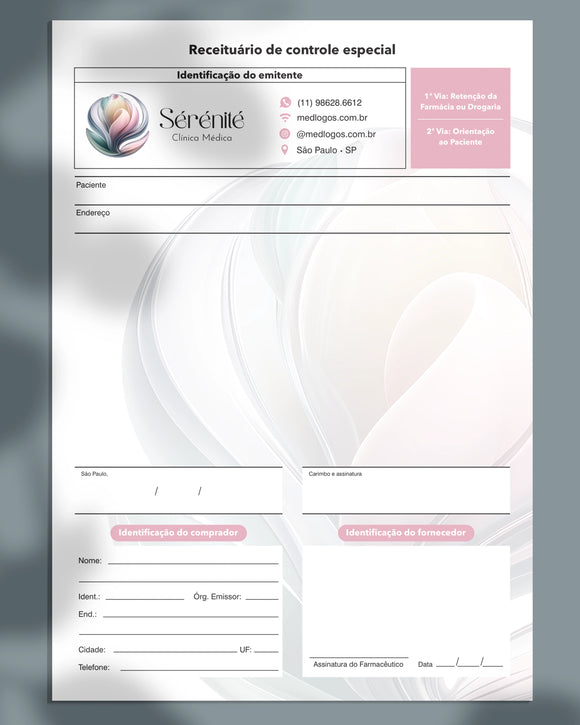 Receituário de controle especial para ginecologia e obstetrícia, impressão confiável e material de alta gramatura