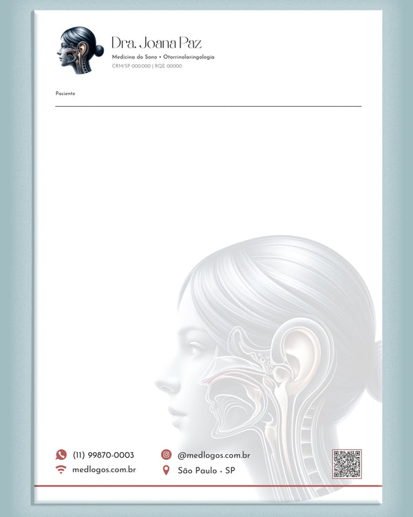Visão do receituário otorrino para impressora destacando formato A5 ou A4, personalizado e pronto para uso em consultórios pela gráfica Med Logos.