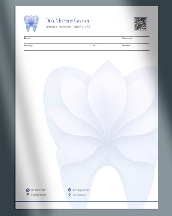 Receituário para impressora odontológica, impressão clara e layout funcional.