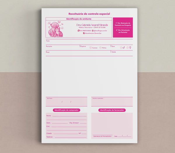 eceituário veterinário autocopiativo com carbono e impressão profissional.
