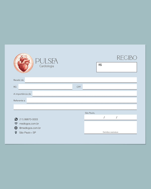 Talão de recibo médico para cardiologia, impressão premium.