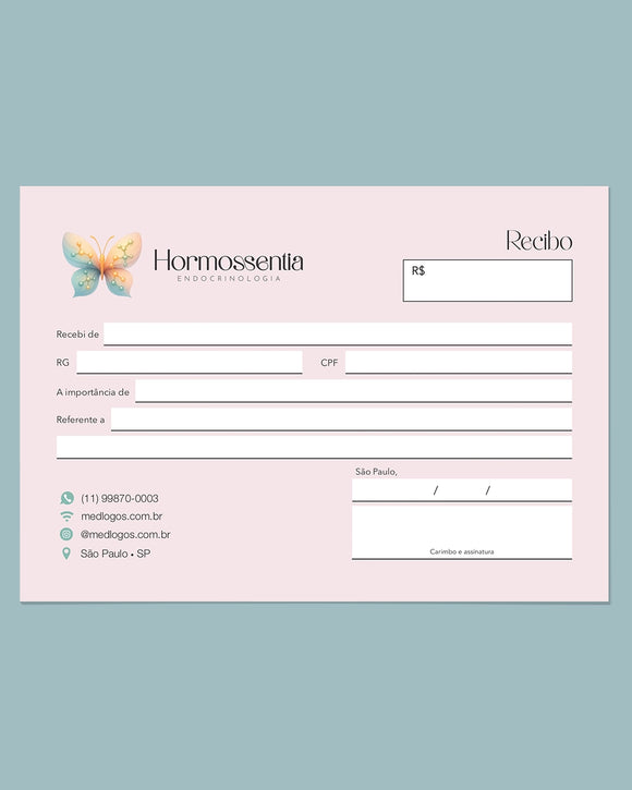 Talão de recibo médico endocrinologia - impressão premium e layout funcional