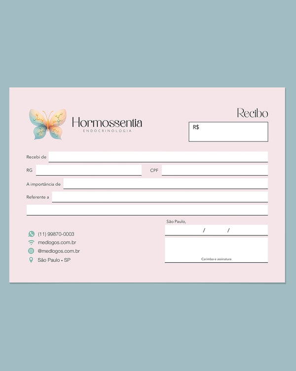 Talão de recibo médico endocrinologia - impressão premium e layout funcional