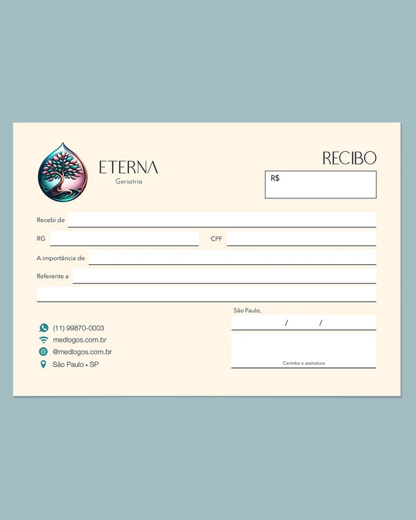 Talão de recibo médico geriatria - impressão premium e layout funcional.