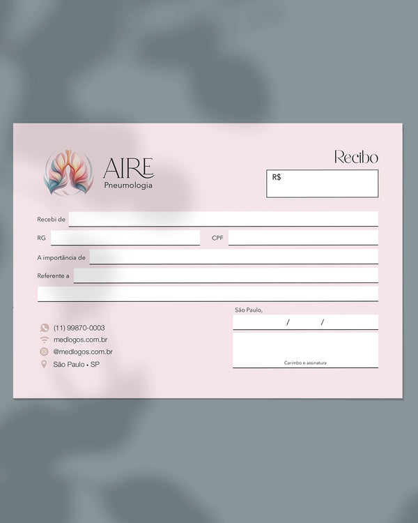 Talão de recibo médico para pneumologia, impressão especializada para médicos.