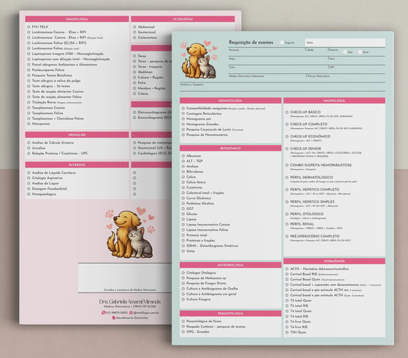 Formulário de exames personalizado para laboratório veterinário | Exemplo de requisição sob medida com logo do lab - Med Logos