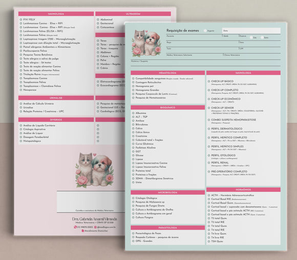 Ficha de requisição padronizada para exames laboratoriais veterinários.