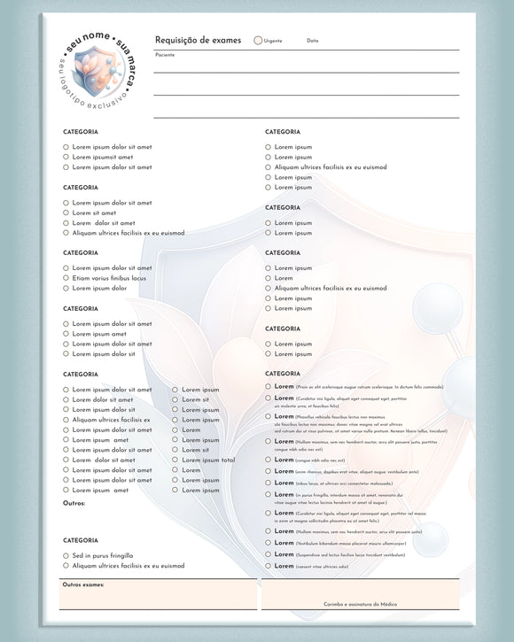 Solicitação de exames personalizada para alergologia e imunologia, arte exclusiva e impressão de alta qualidade