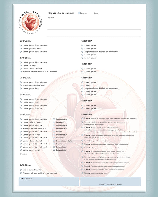 Solicitação de exames para cardiologia, impressão premium.