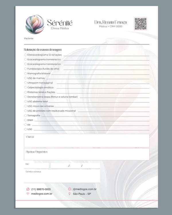 Solicitação de exame de imagem para médicos. Gráfica médica.