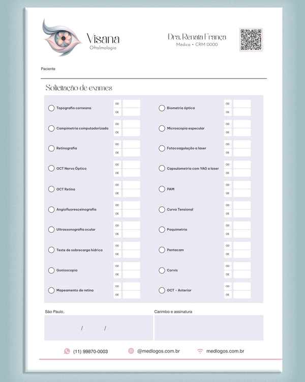 Solicitação de exames personalizada para oftalmologistas.