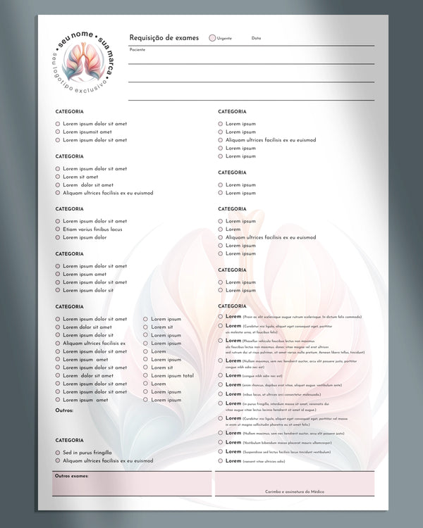 Solicitação de exames para pneumologia, gráfica médica especializada.