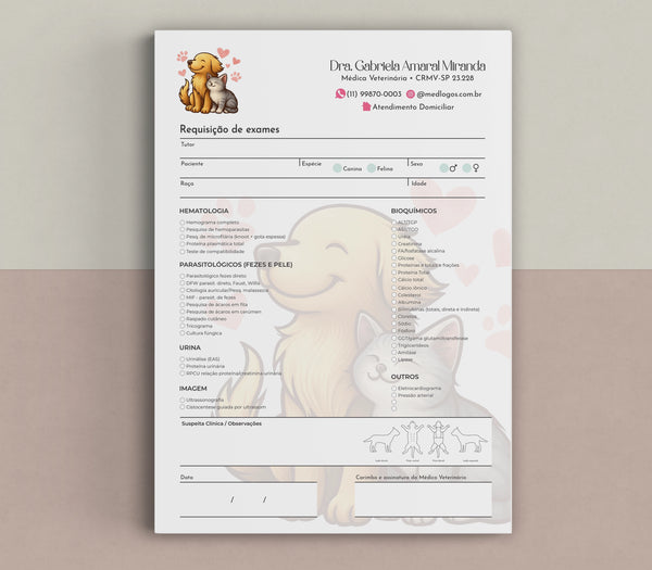 Formulário de solicitação de exames laboratoriais para veterinária | Modelo de requisição de exames personalizável Med Logos