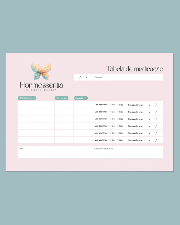 Tabela de medicação endocrinologia - impressão premium e layout organizado.