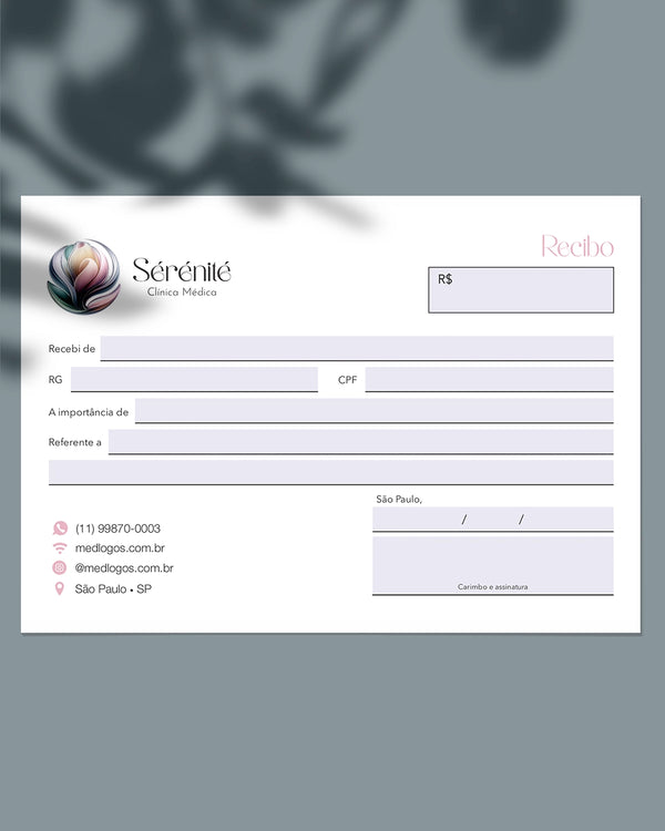Talão de recibo personalizado para clínicas e consultórios médicos. Impressão gráfica.
